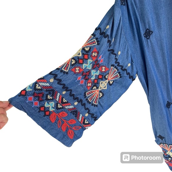Johnny Was Mareen Kimono XS – Chambray Embroidered Boho Cardigan - Picture 4 of 14